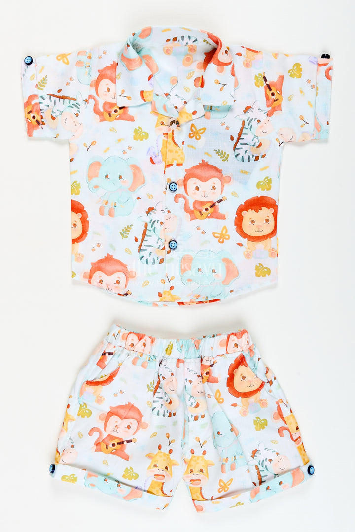 Toddler boys cotton co-ord set with jungle animal print for playtime and outings