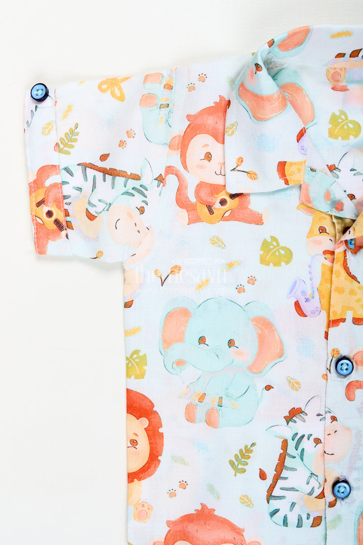 Toddler boys cotton co-ord set with jungle animal print for playtime and outings