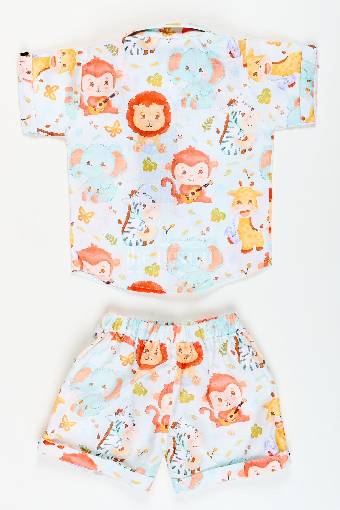 Toddler boys cotton co-ord set with jungle animal print for playtime and outings