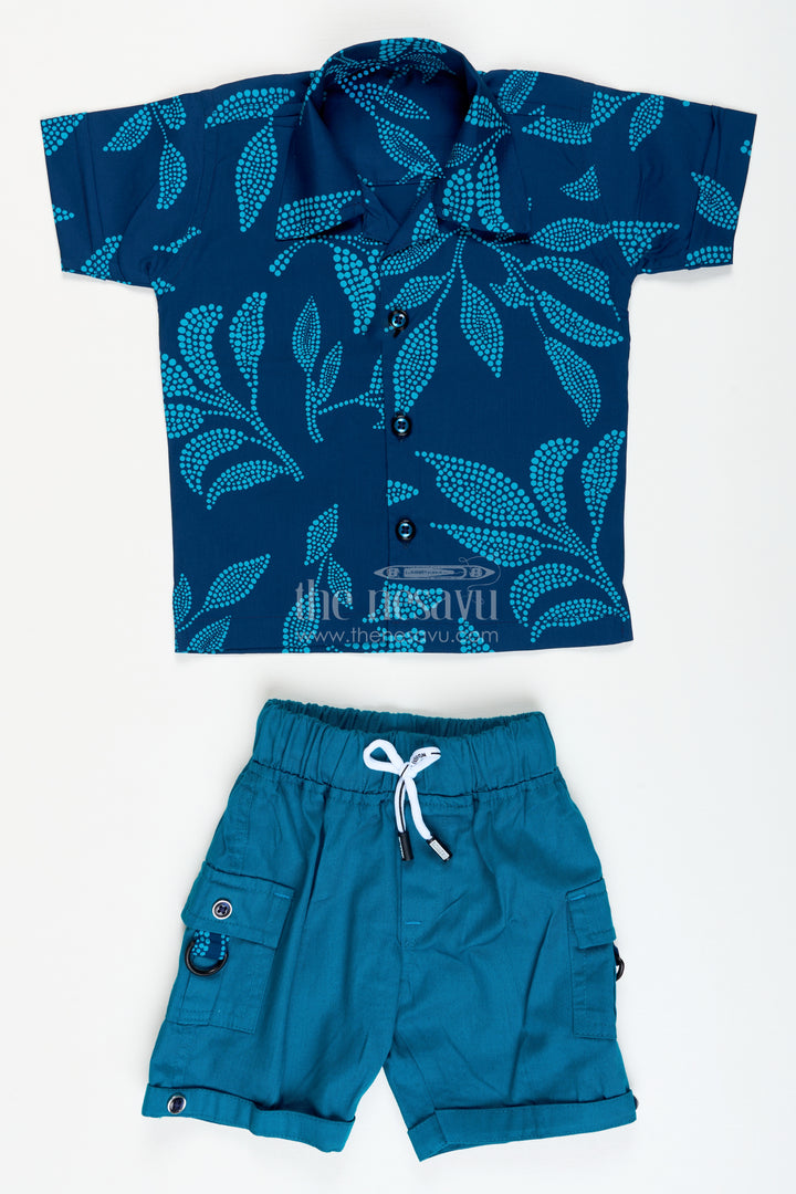 Boys cotton co-ord set with bold leaf print for summer days and playwear