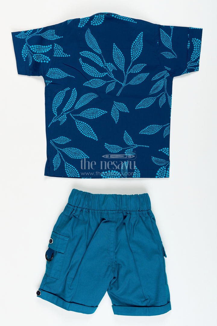 Boys cotton co-ord set with bold leaf print for summer days and playwear