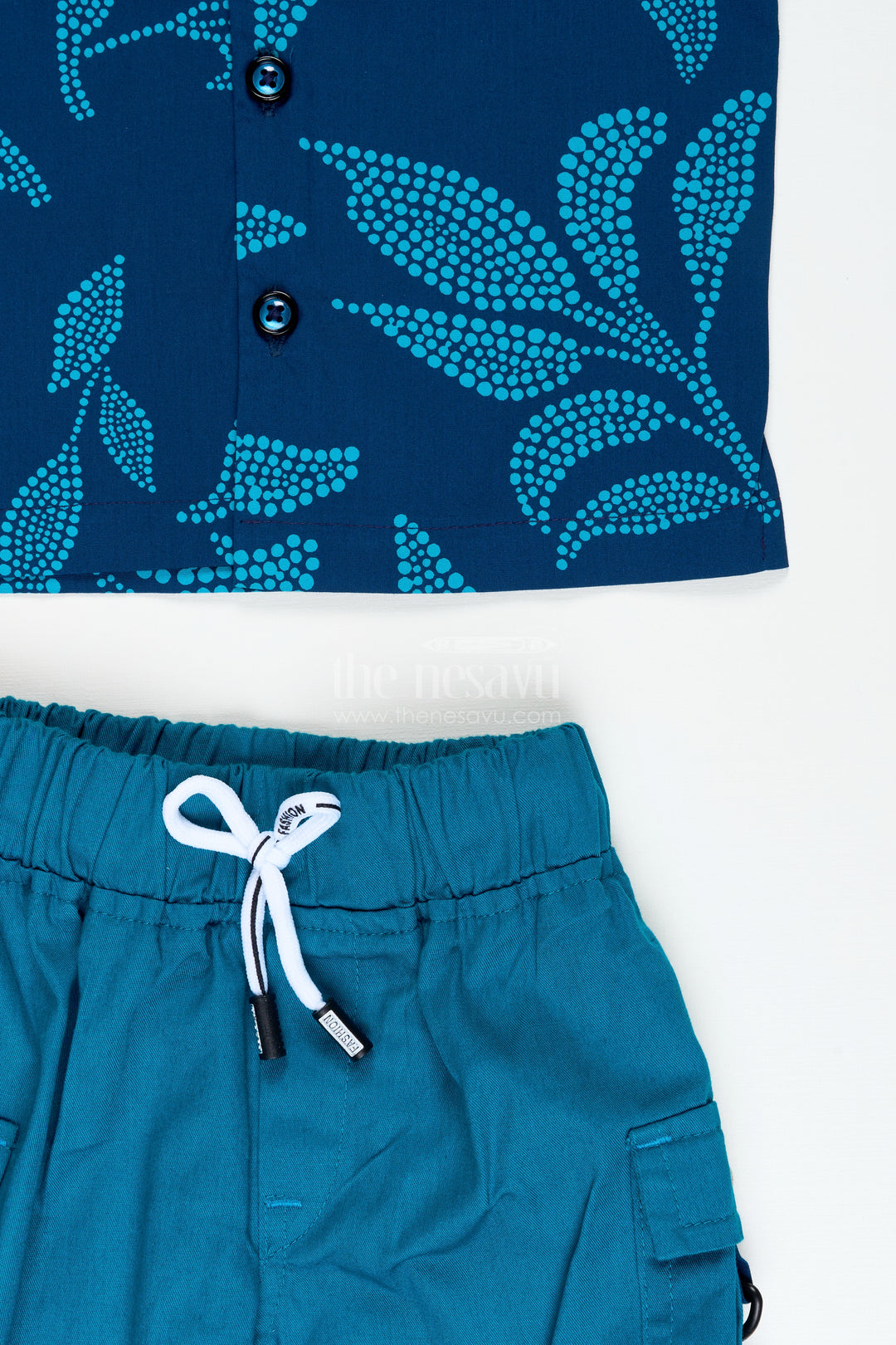 Boys cotton co-ord set with bold leaf print for summer days and playwear