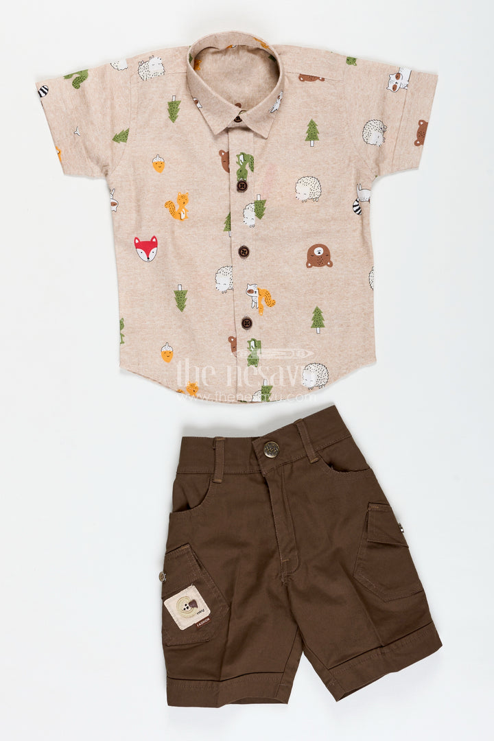 Jungle Print Shirt And Cargo Shorts Set For Toddler Boys