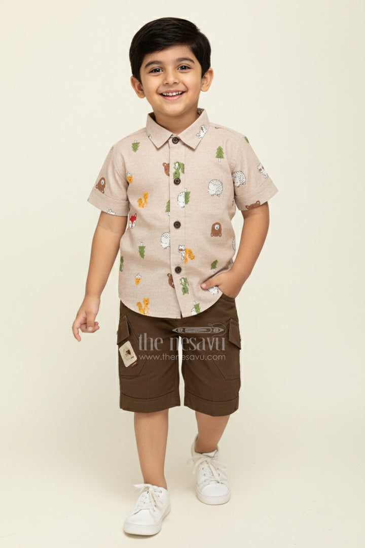 Jungle Print Shirt and Cargo Shorts Set for Toddler Boys