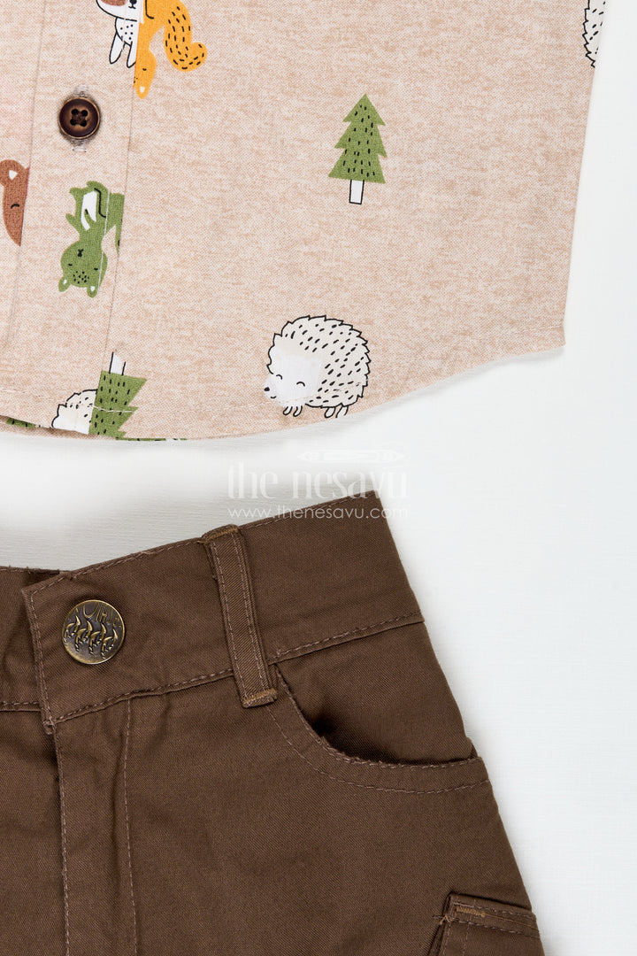 Jungle Print Shirt And Cargo Shorts Set For Toddler Boys