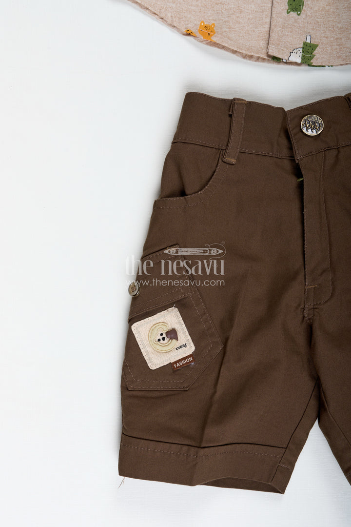 Jungle Print Shirt And Cargo Shorts Set For Toddler Boys