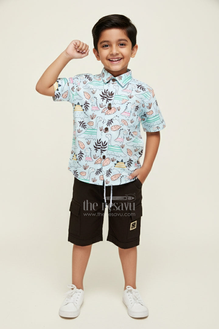 Dinosaur Print Cotton Shirt and Shorts for Toddler Boys