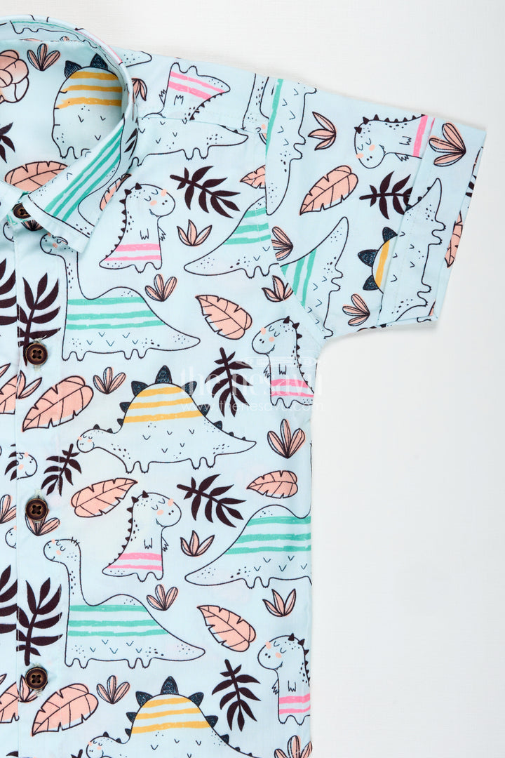 Dinosaur Print Cotton Shirt And Shorts For Toddler Boys