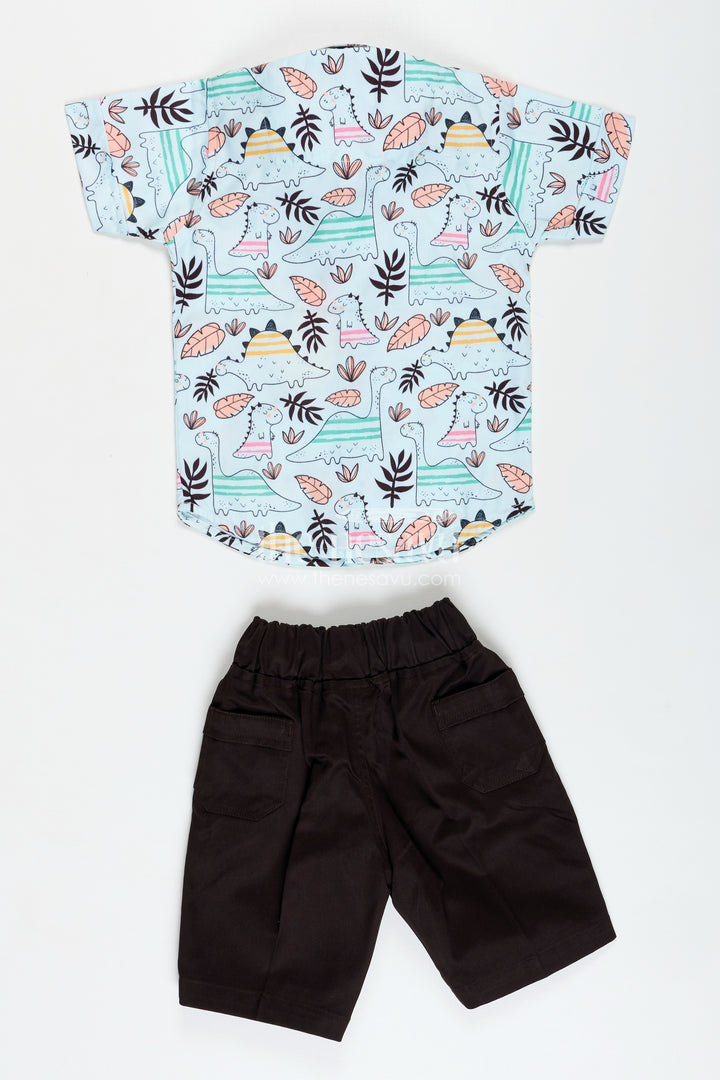 Dinosaur Print Cotton Shirt And Shorts For Toddler Boys