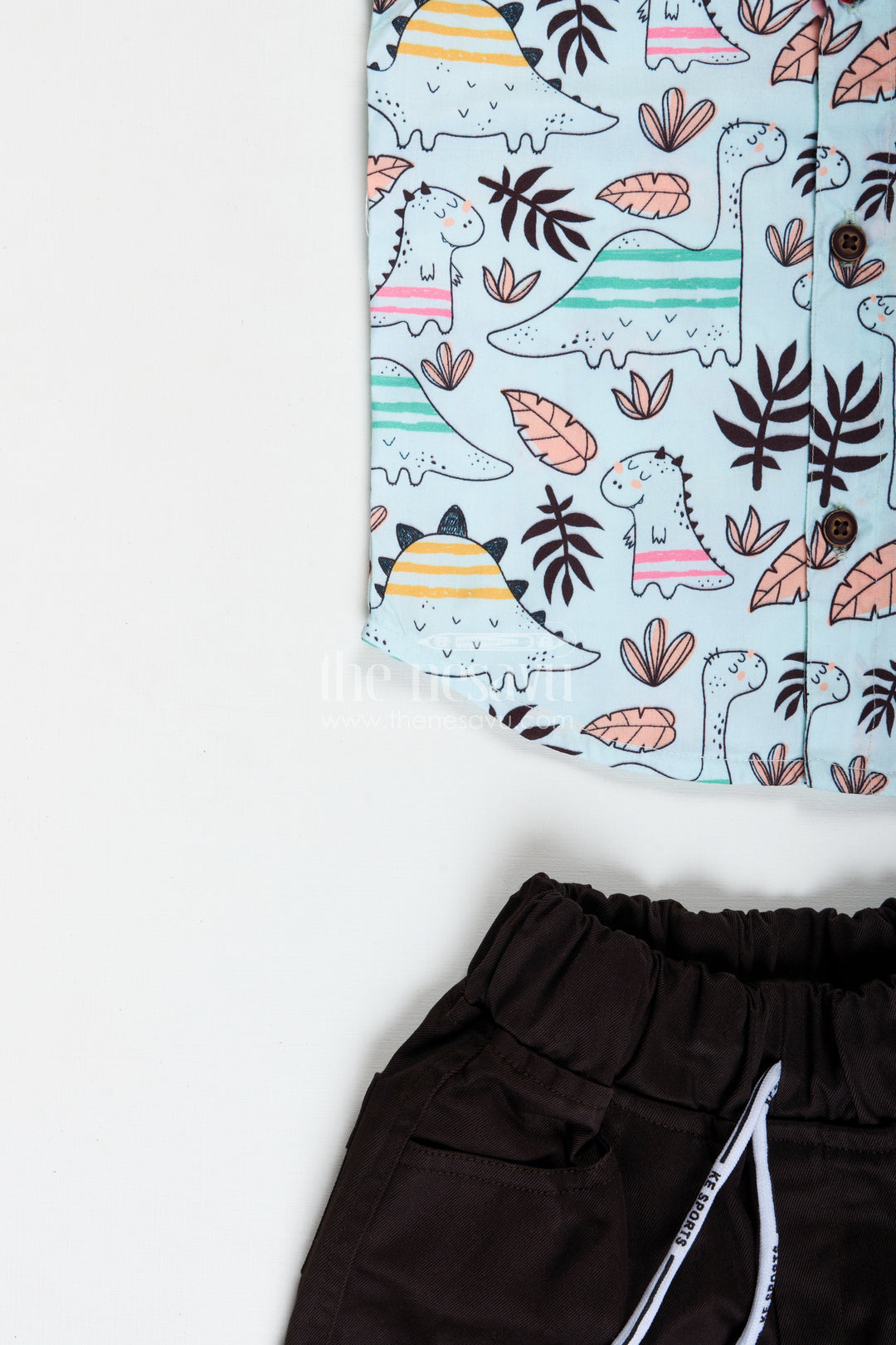Dinosaur Print Cotton Shirt And Shorts For Toddler Boys