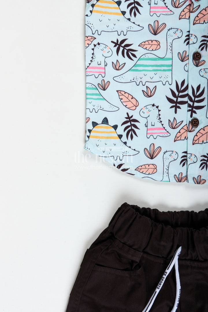 Dinosaur Print Cotton Shirt And Shorts For Toddler Boys