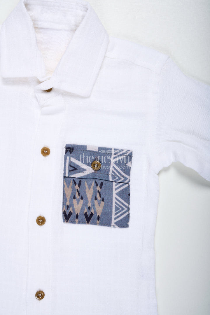 Boys Muslin Cotton White Shirt And Beige Pants Set