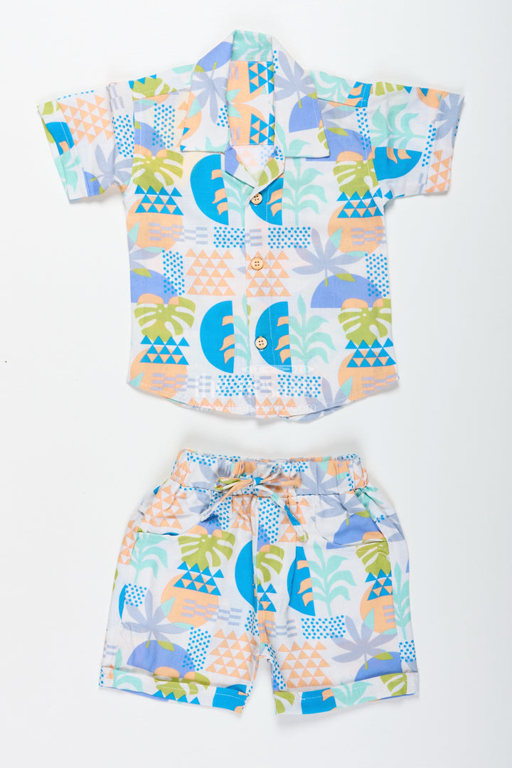 Boys Multicolor Geometric Print Cotton Shirt And Shorts Set