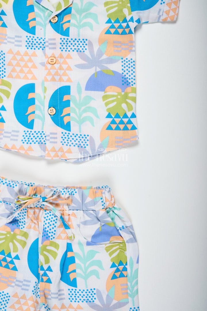 Boys Multicolor Geometric Print Cotton Shirt And Shorts Set