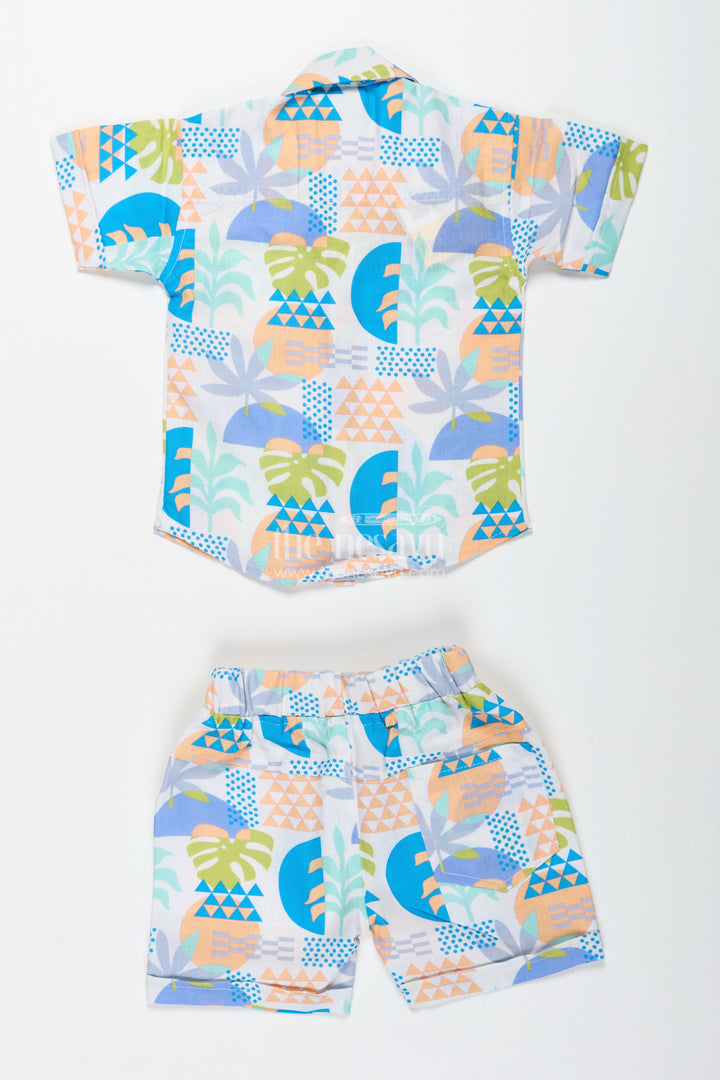 Boys Multicolor Geometric Print Cotton Shirt And Shorts Set
