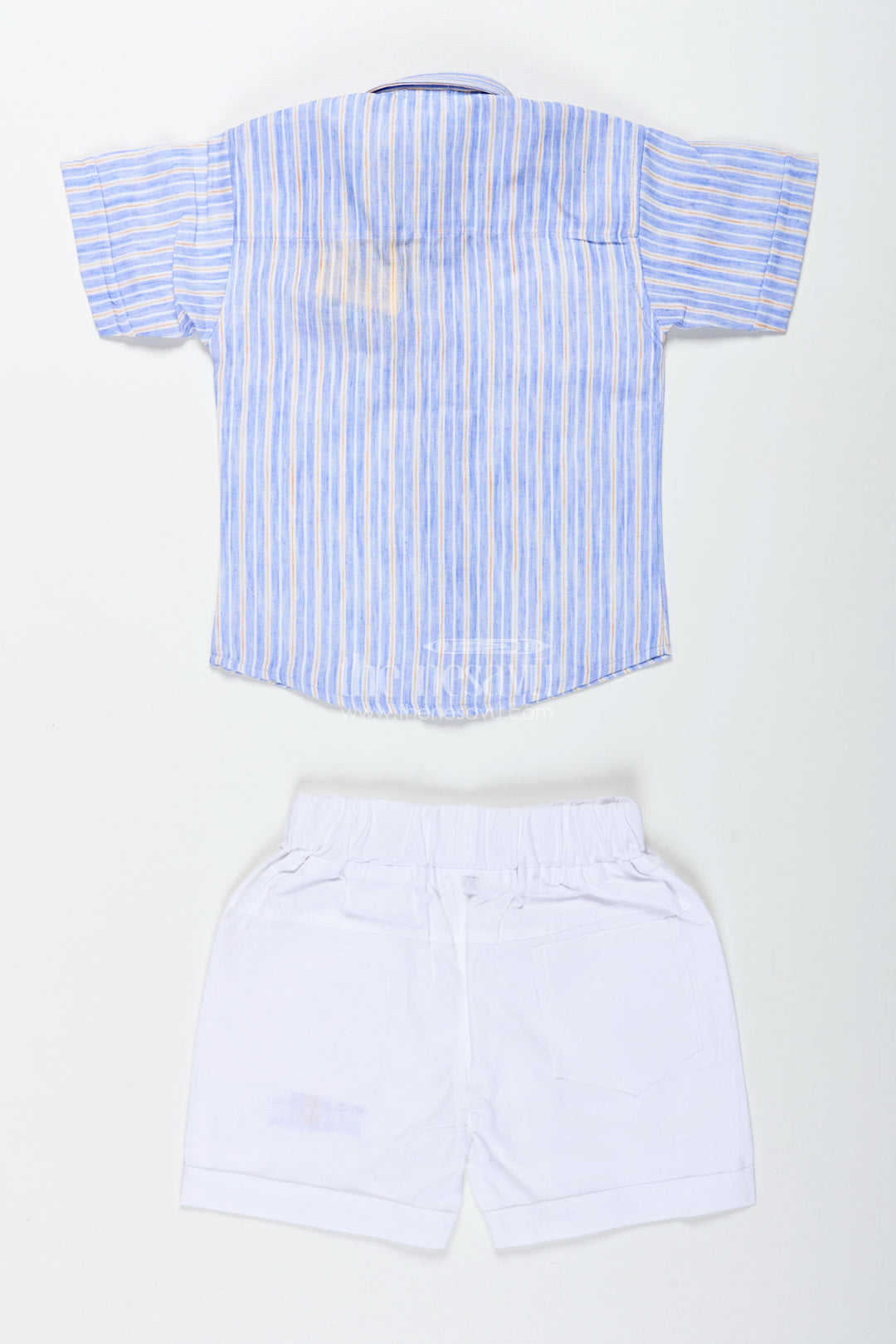 Boys Cotton Casual Set With Striped Shirt And White Shorts