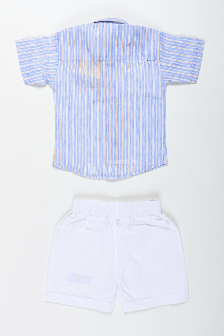 Boys Cotton Casual Set With Striped Shirt And White Shorts