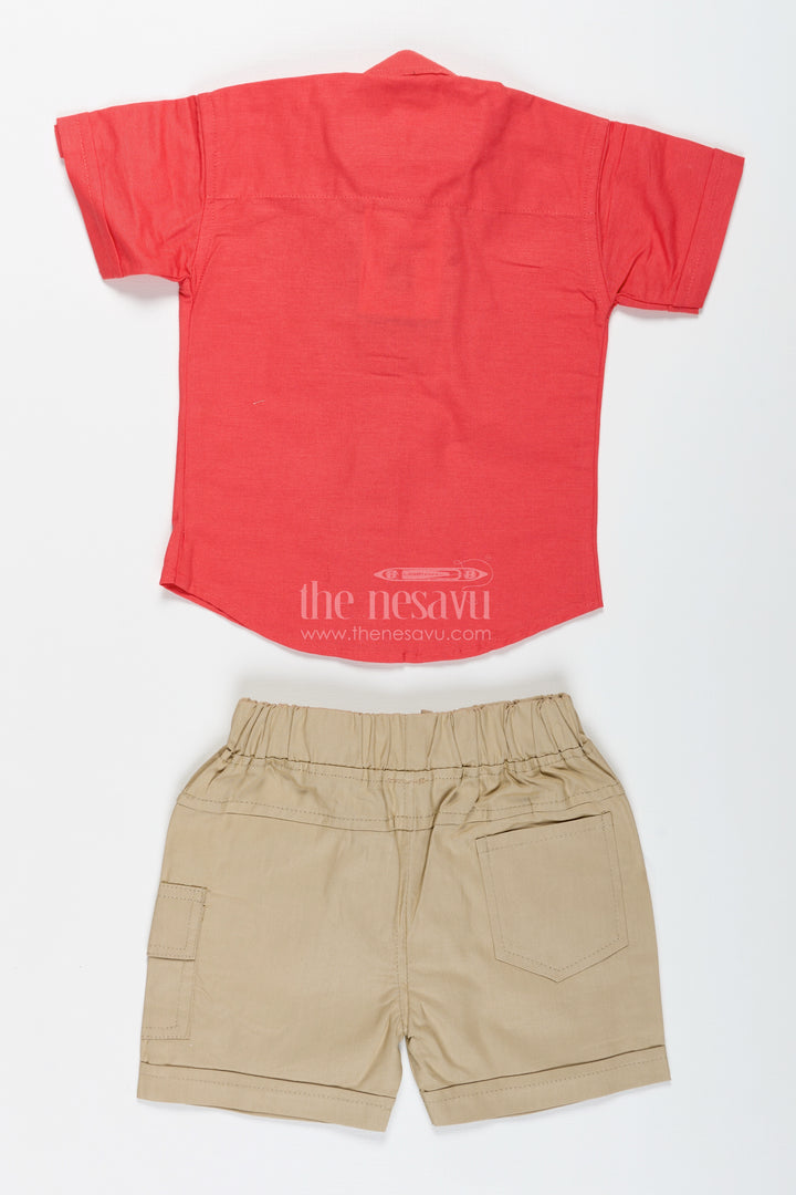 Boys Red Shirt And Olive Shorts Cotton Casual Set