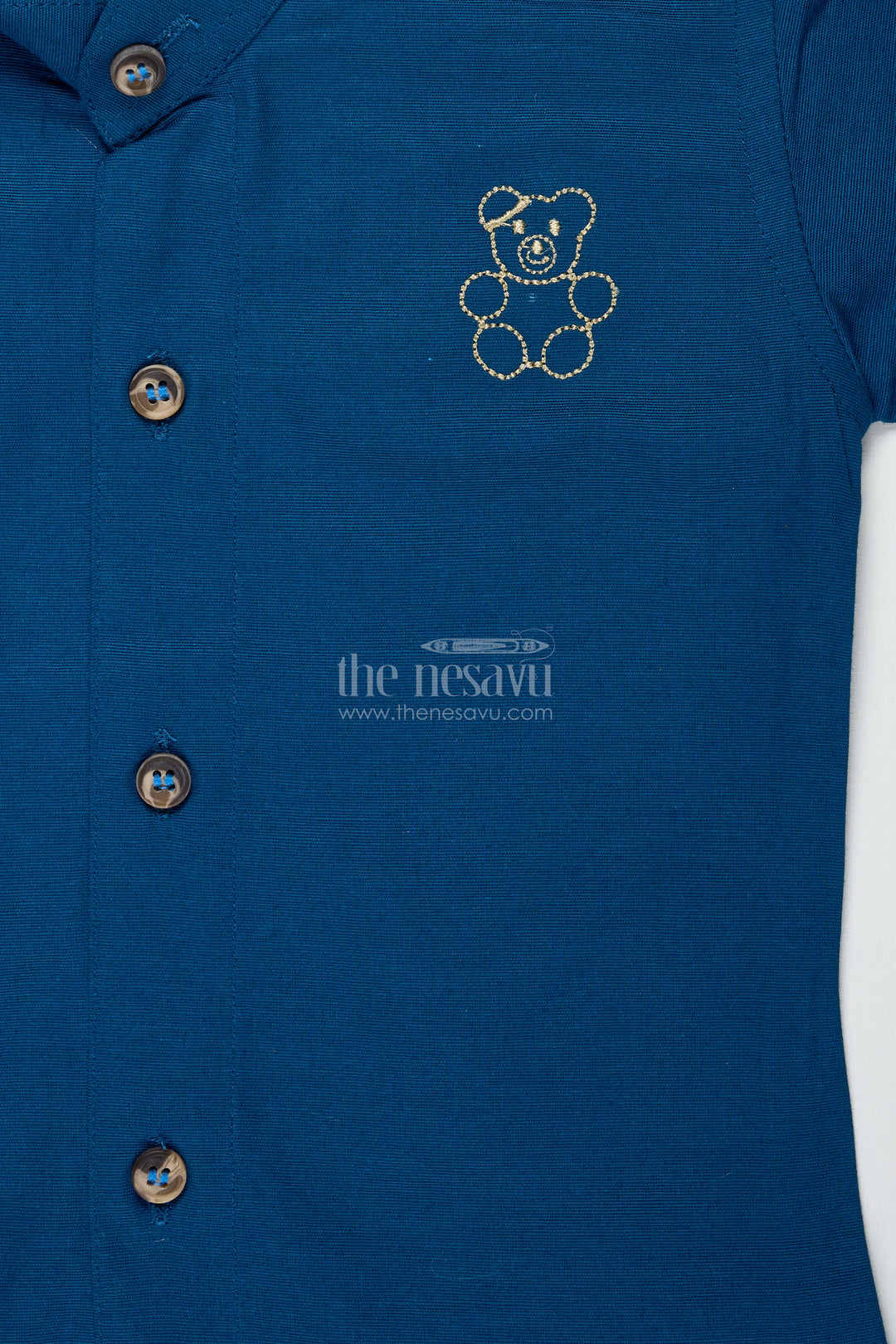Boys Navy Blue Cotton Shirt With Olive Shorts Set