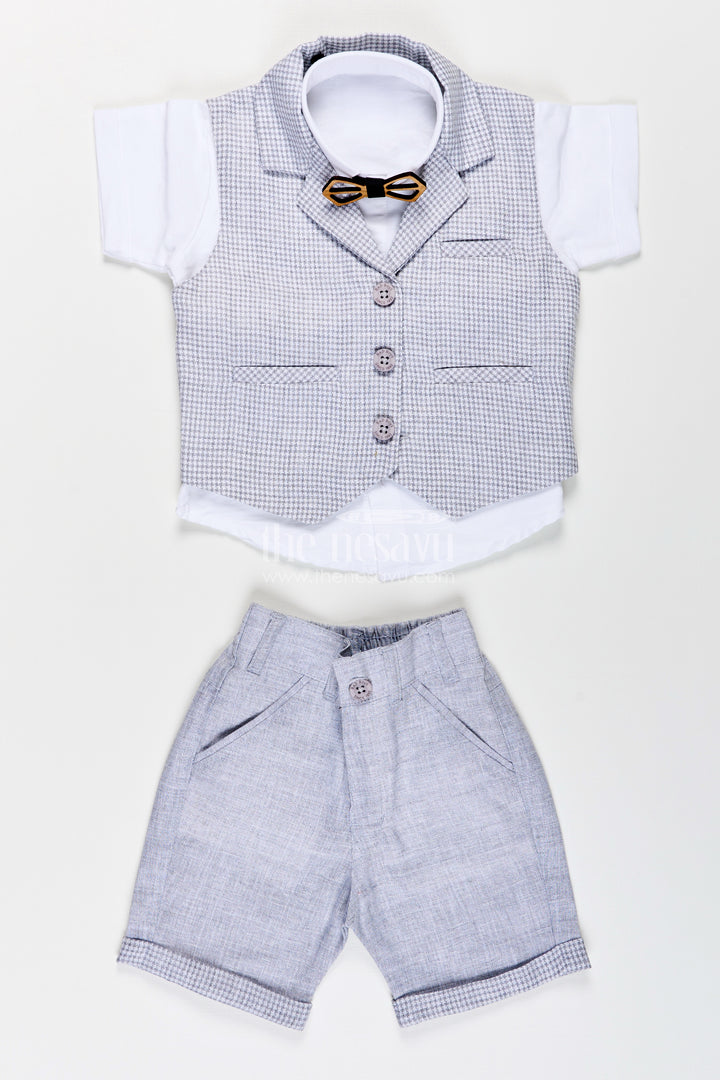 Toddler boys formal cotton set with checked jacket and bow tie