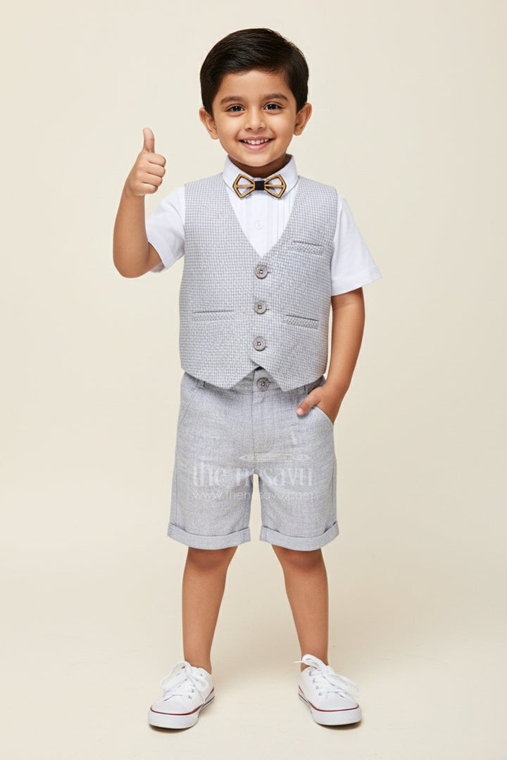 Toddler Boys Formal Cotton Set with Checked Jacket and Bow Tie