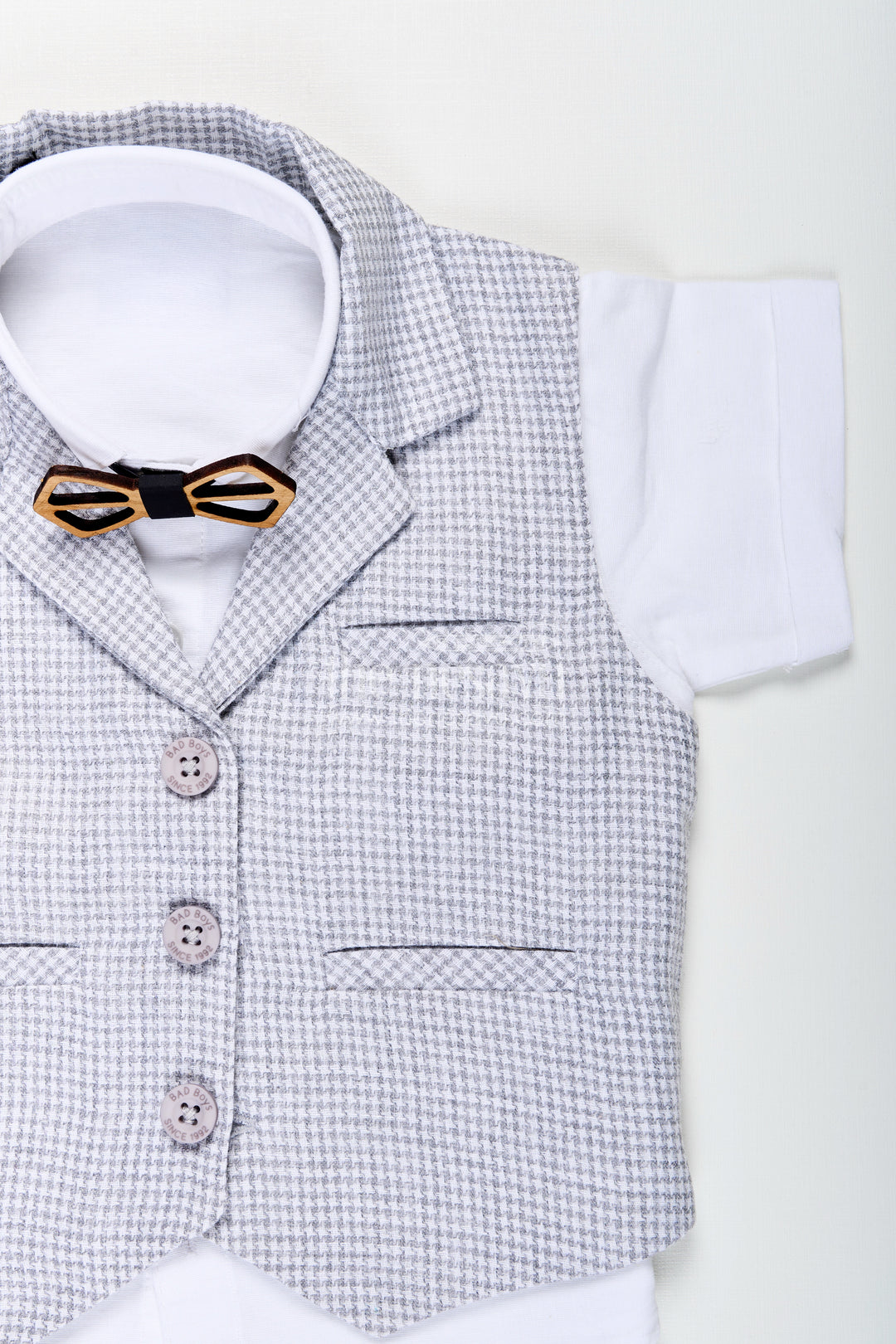 Toddler boys formal cotton set with checked jacket and bow tie