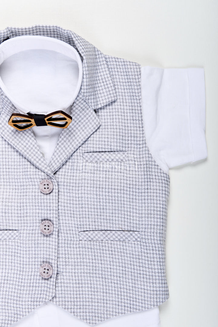 Toddler boys formal cotton set with checked jacket and bow tie