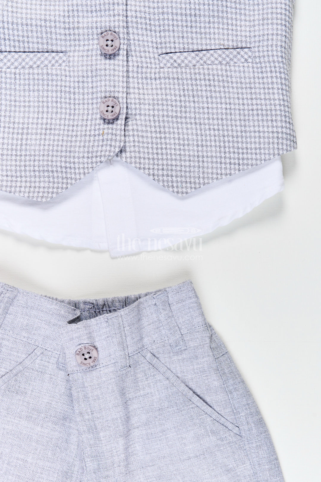 Toddler boys formal cotton set with checked jacket and bow tie