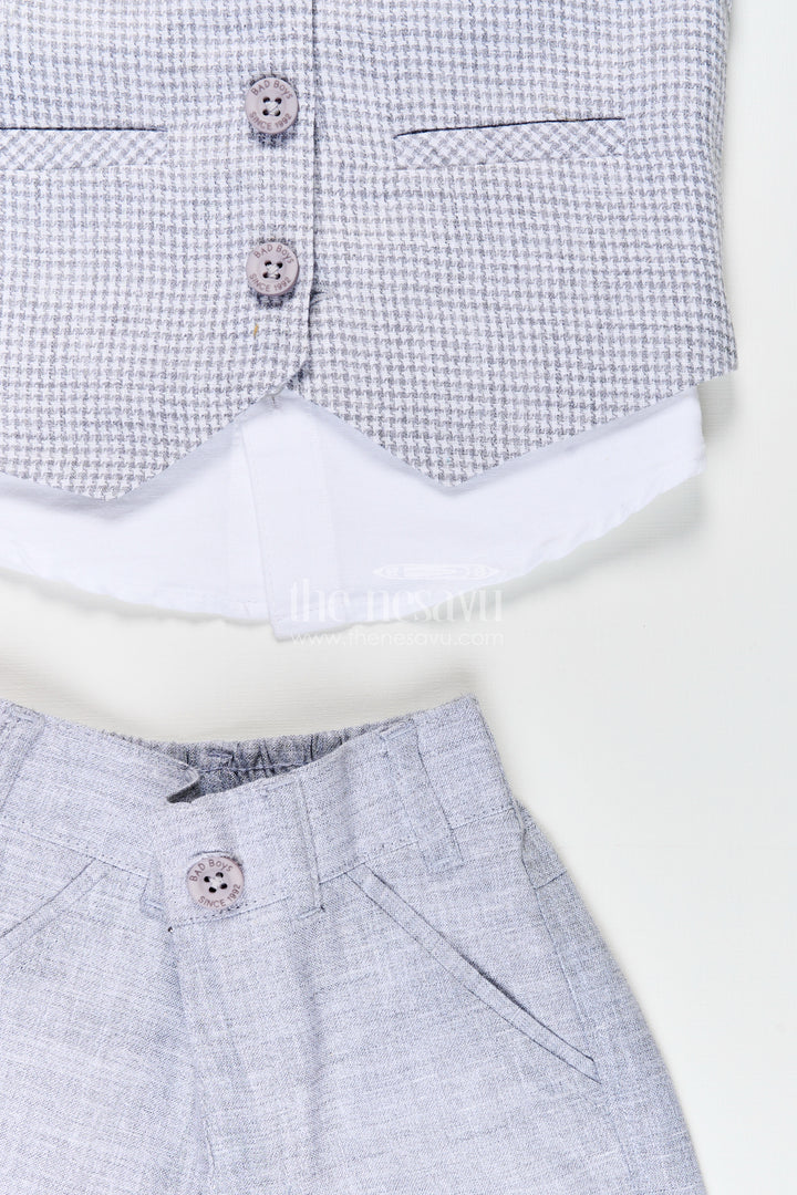 Toddler boys formal cotton set with checked jacket and bow tie