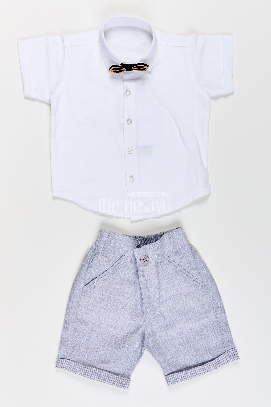 Toddler boys formal cotton set with checked jacket and bow tie