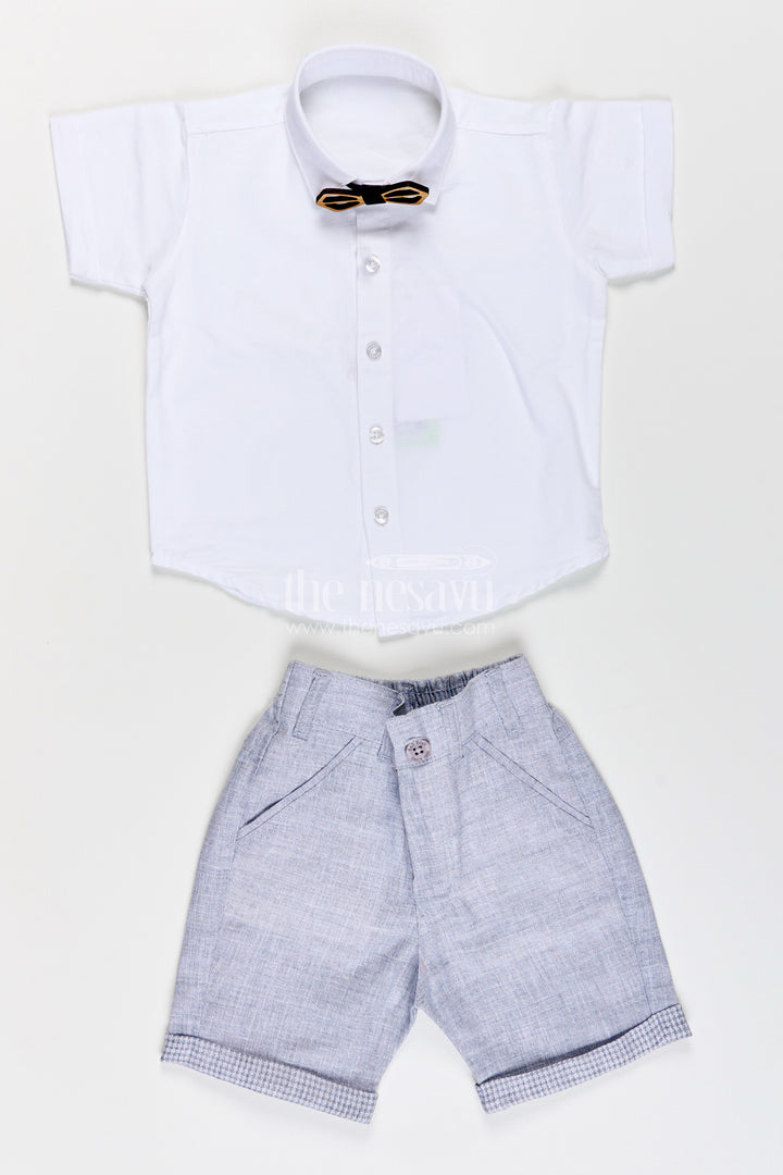 Toddler boys formal cotton set with checked jacket and bow tie