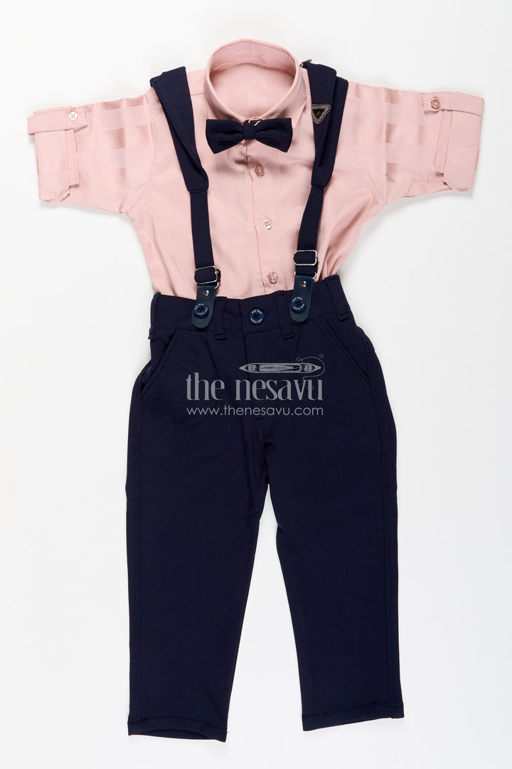 Toddler boys satin shirt and pants set with bow tie and suspenders