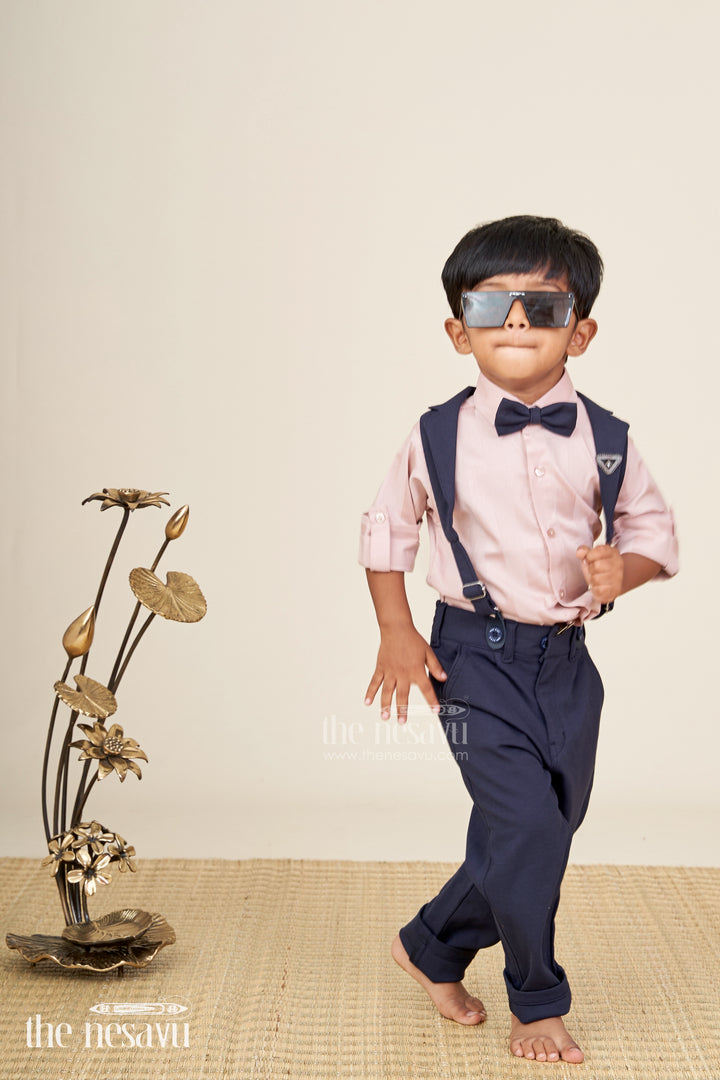 Toddler boys satin shirt and pants set with bow tie and suspenders