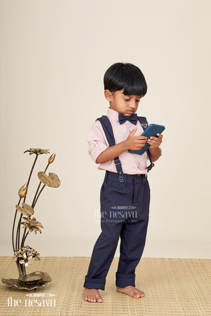 Toddler boys satin shirt and pants set with bow tie and suspenders