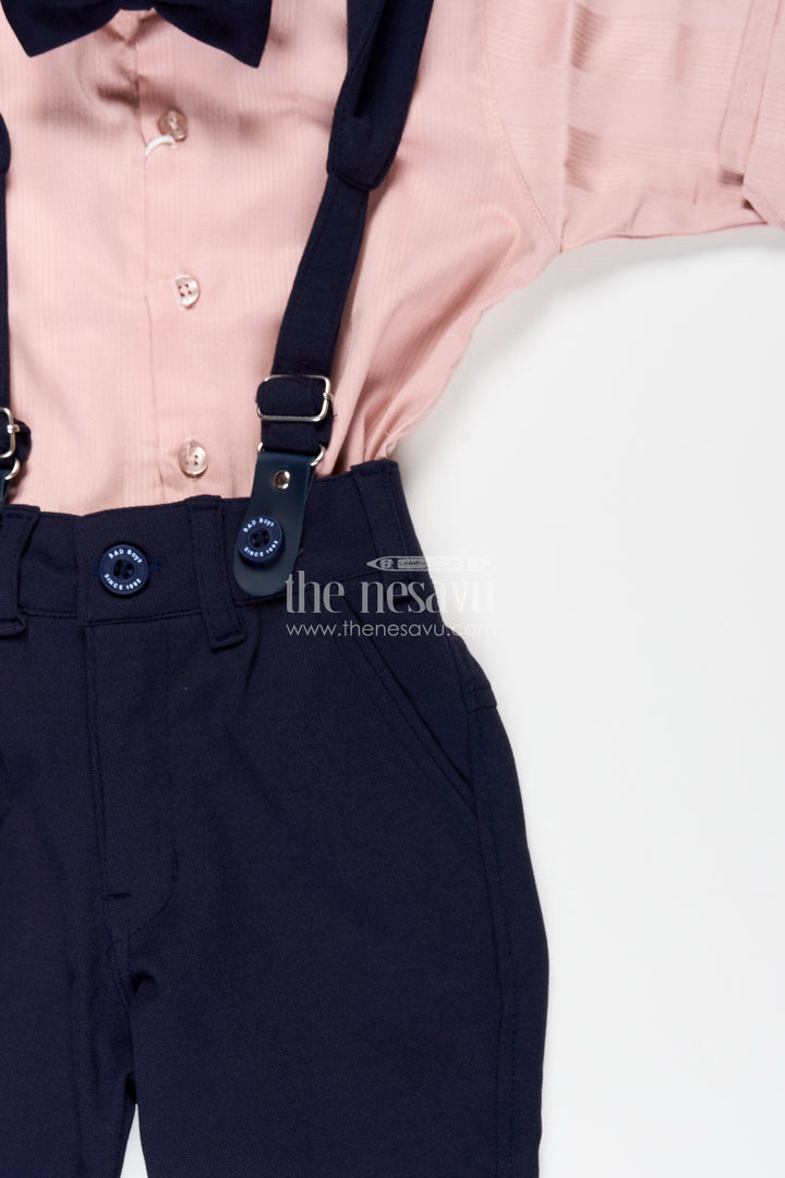 Toddler boys satin shirt and pants set with bow tie and suspenders