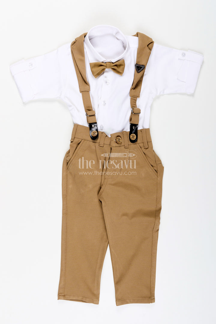 Toddler boys satin shirt and pants set with bow tie and suspenders
