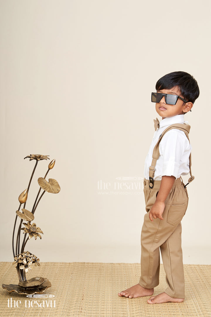 Toddler boys satin shirt and pants set with bow tie and suspenders