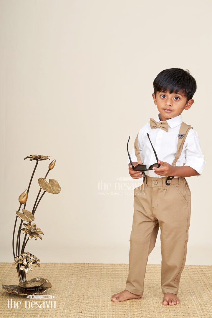 Toddler boys satin shirt and pants set with bow tie and suspenders