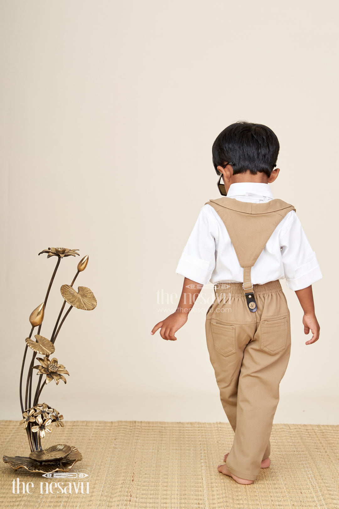 Toddler boys satin shirt and pants set with bow tie and suspenders
