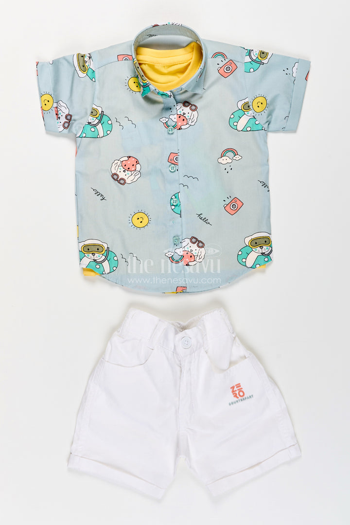 Toddler boys printed shirt, T-shirt, and shorts three-piece cotton set
