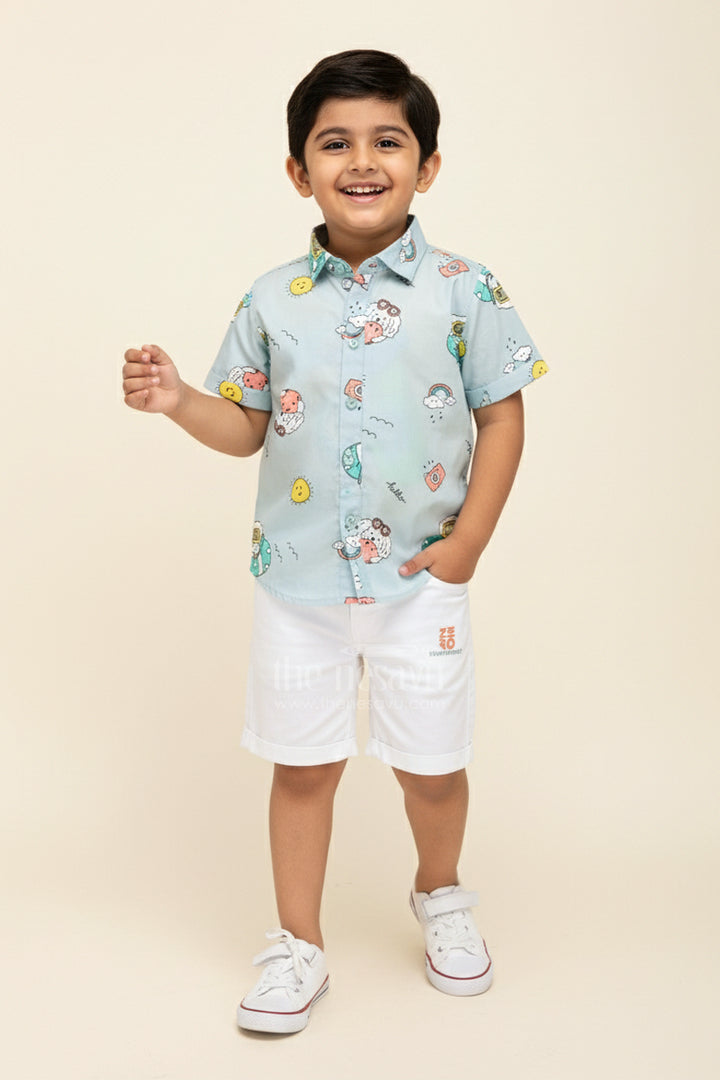 Toddler Boys Printed Shirt, T-Shirt, and Shorts Three-Piece Cotton Set