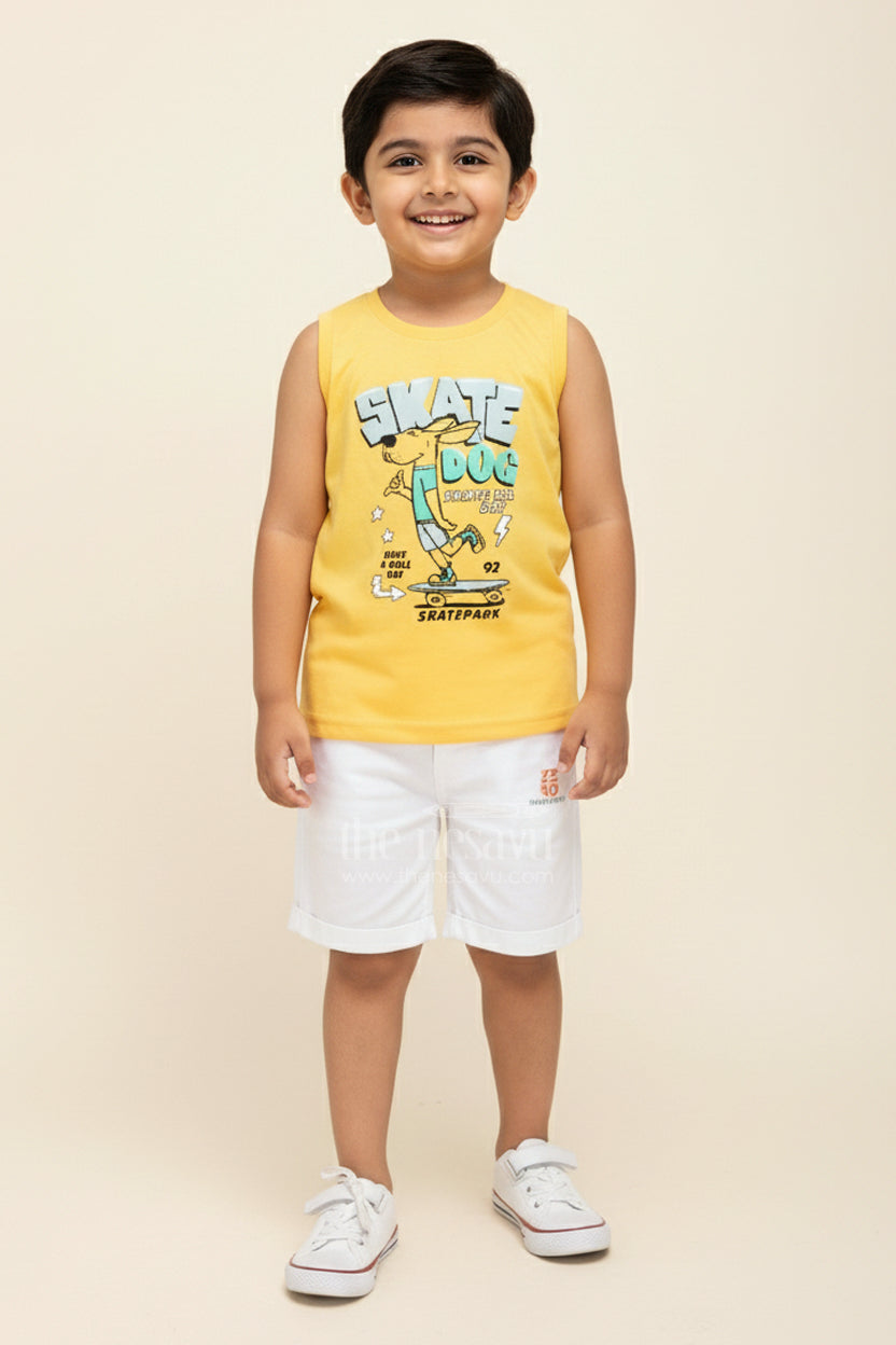 Toddler Boys Printed Shirt, T-Shirt, and Shorts Three-Piece Cotton Set