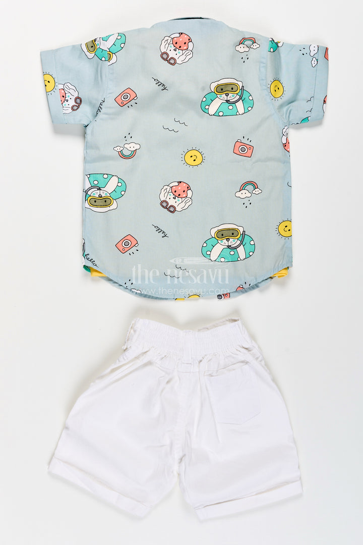 Toddler boys printed shirt, T-shirt, and shorts three-piece cotton set