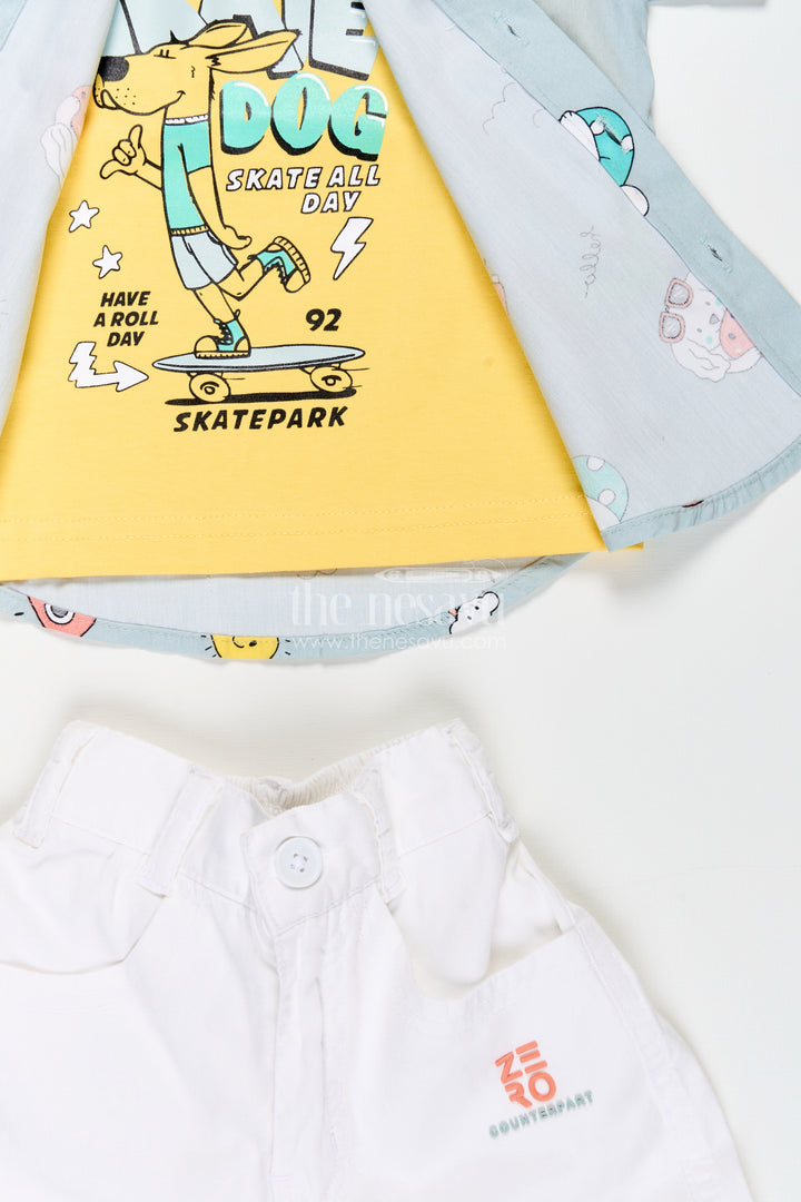 Toddler boys printed shirt, T-shirt, and shorts three-piece cotton set