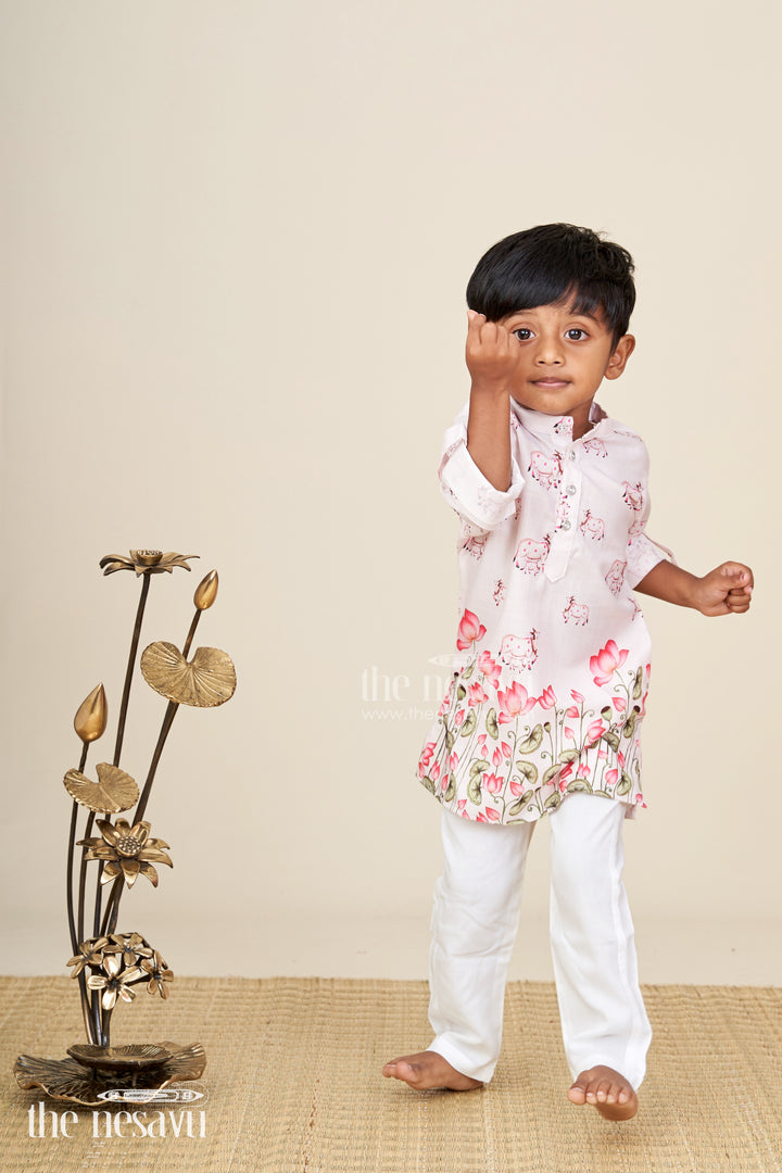 Toddler boys silk blend kurta and pants set with digital print