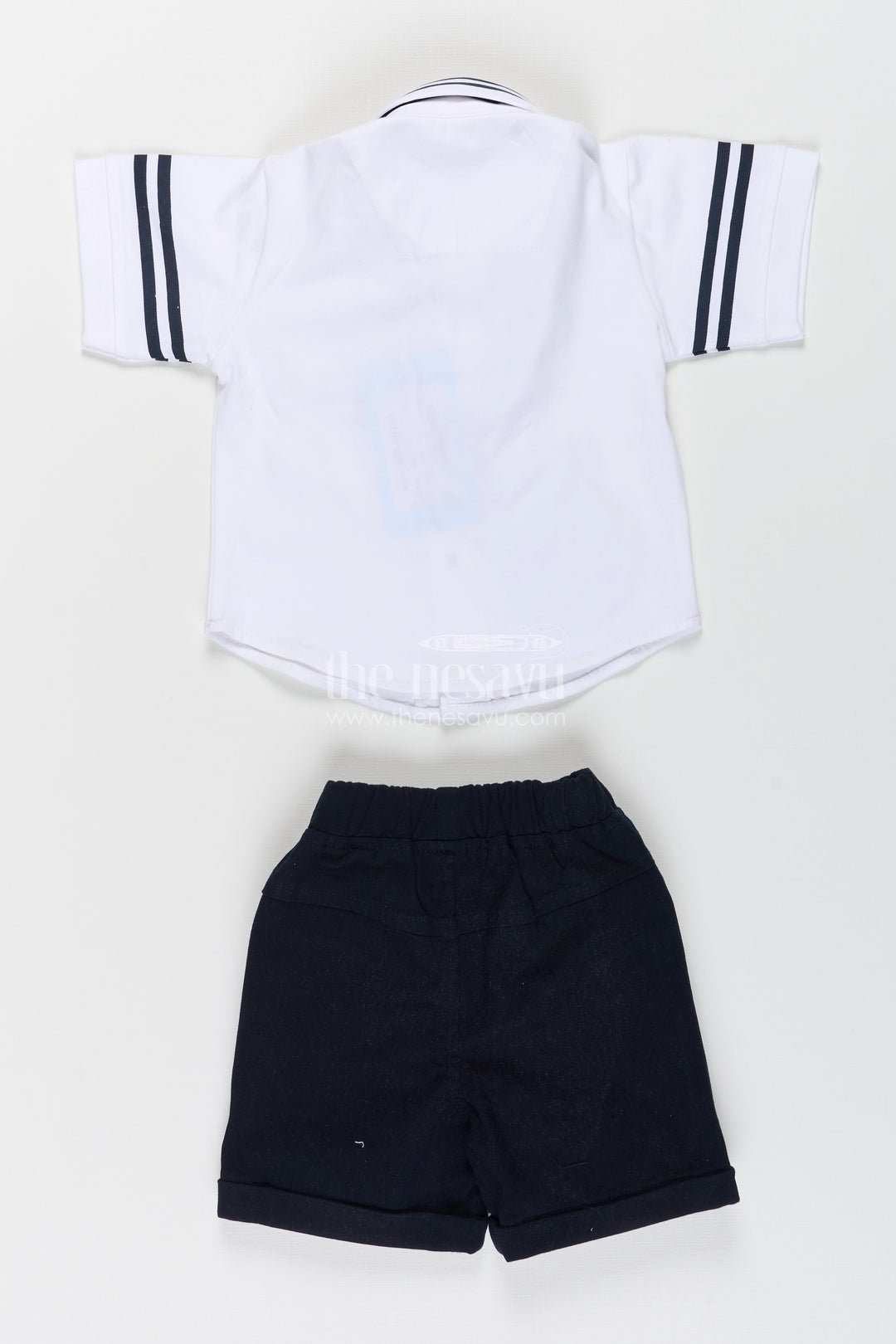 Toddler boys nautical knitted cotton shirt and shorts set with cap
