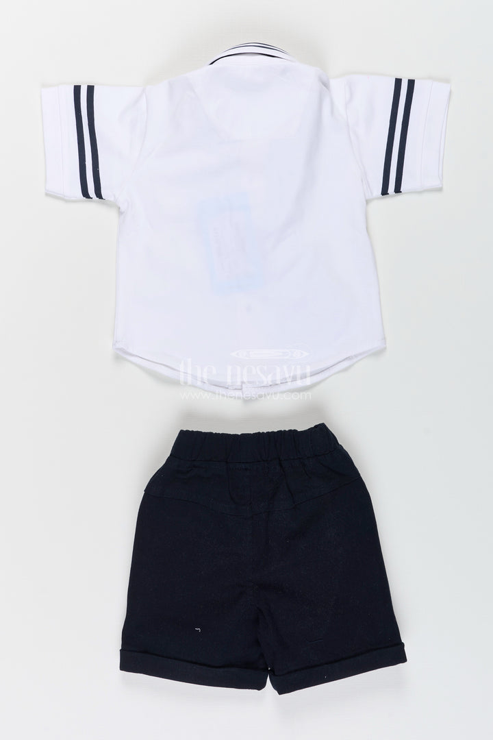 Toddler boys nautical knitted cotton shirt and shorts set with cap