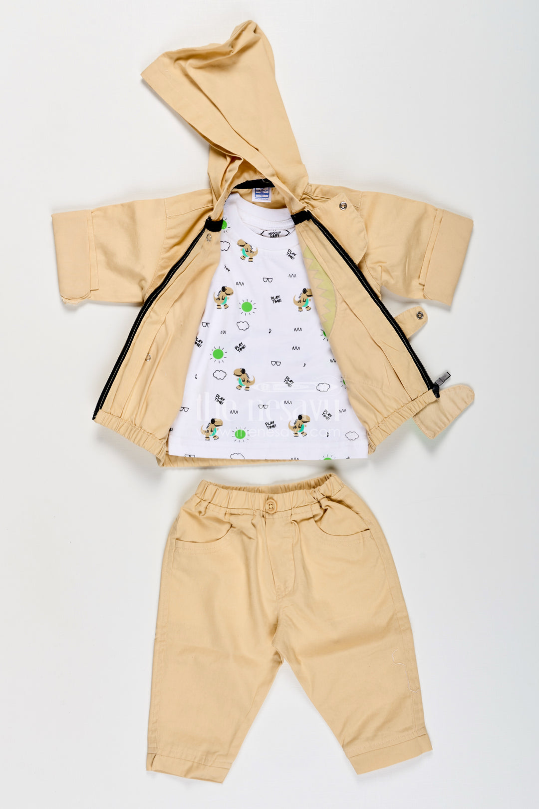 Toddler boys dinosaur hoodie cotton three-piece set