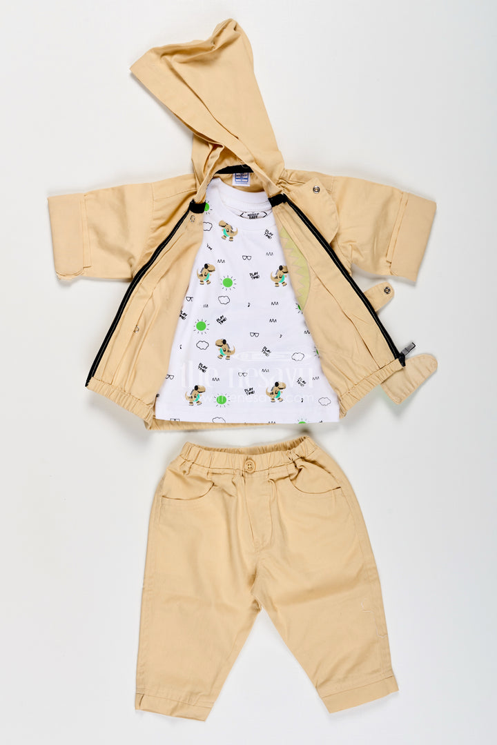 Toddler boys dinosaur hoodie cotton three-piece set