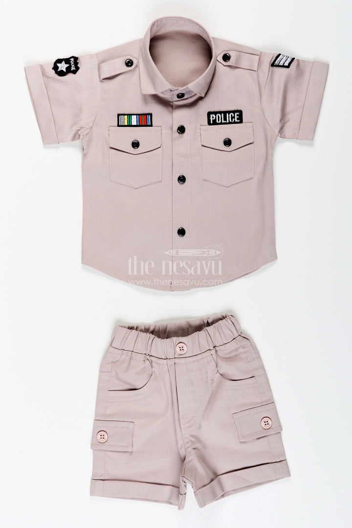 Toddler boys police uniform cotton shirt and shorts set with cap